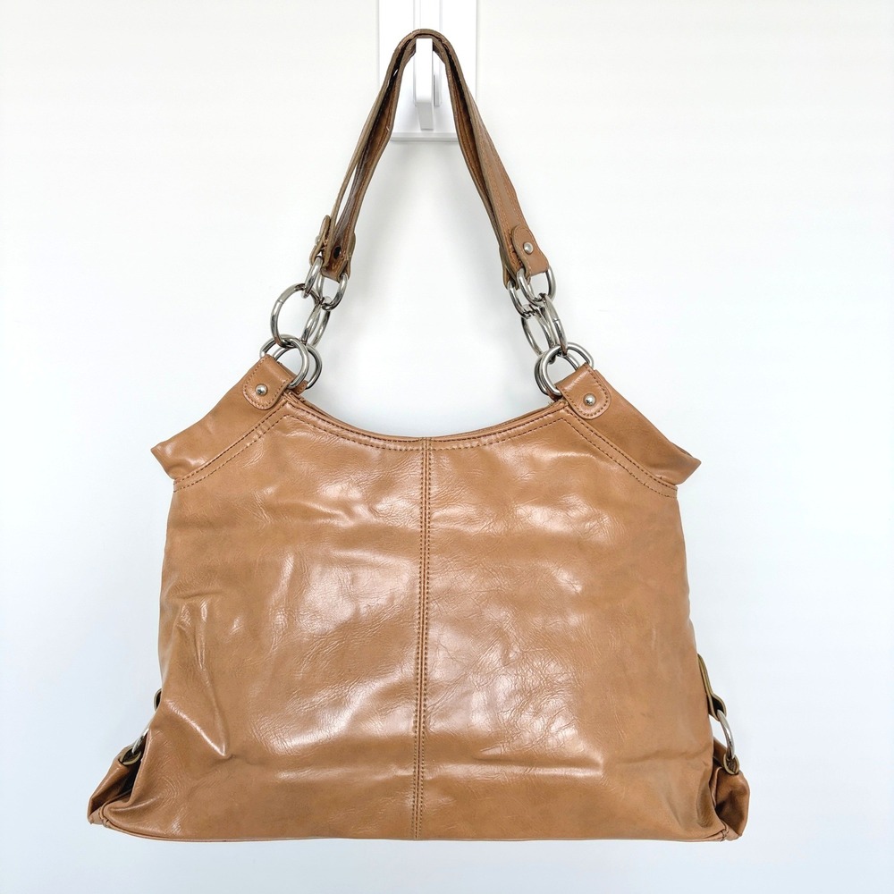 Nine West Shoulder Bag Tan Faux Leather Hobo Large Brown